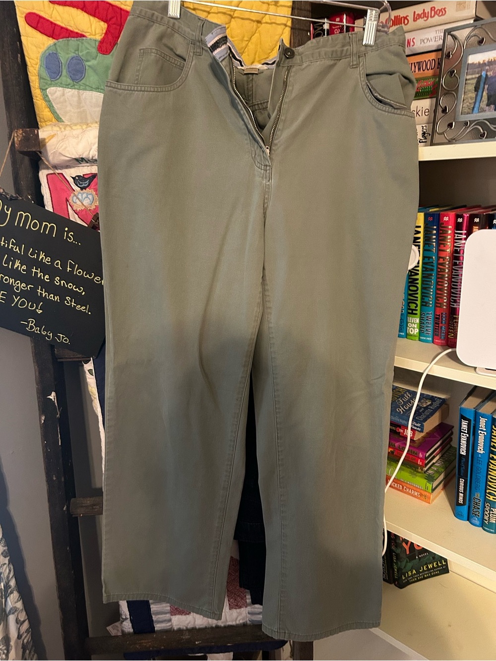 Christopher & Banks Olive Green Casual Pants with Striped Waistband